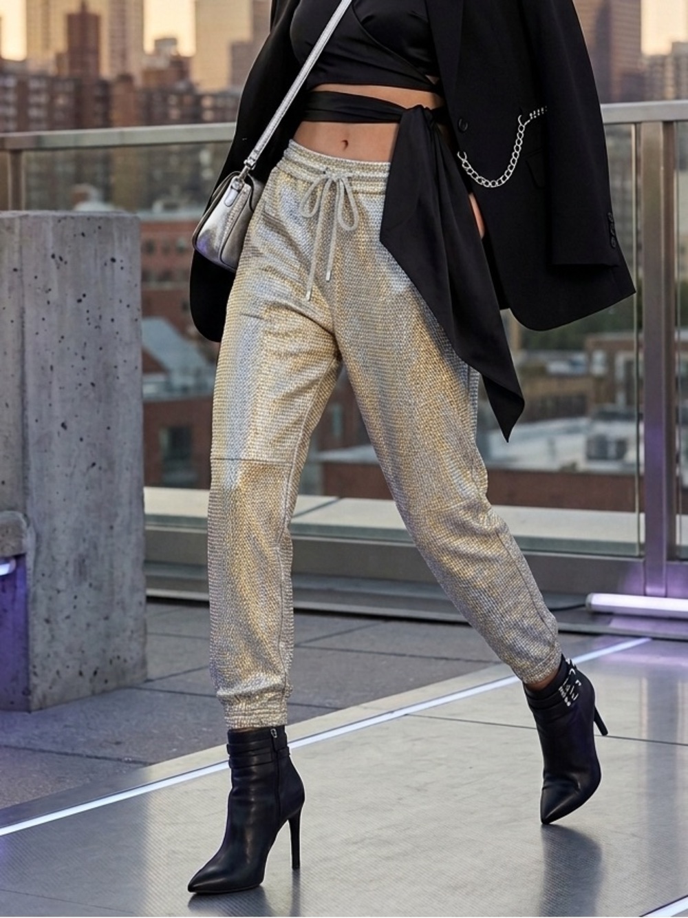 Robert Rodriguez Metallic Linen-Blend Joggers Size S Italian Fabric | USA Made